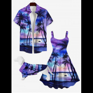 Rosegal, Full Moon Coconut Tree Tie Dye Ombre Sky Print Hawaii Dog and Owner Matching Outfits