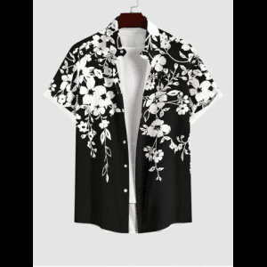 Rosegal, Plus Size Two Tone Flowers Leaf Print Buttons Pocket Hawaii Shirt For Men