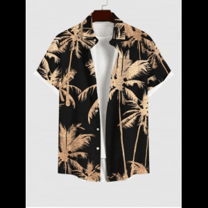 Rosegal, Plus Size Coconut Tree Print Hawaii Button Pocket Shirt For Men
