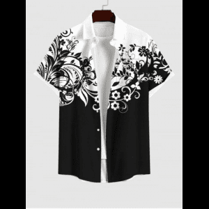 Rosegal, Plus Size Flower Colorblock Two Tone Print Buttons Pocket Shirt For Men