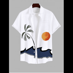 Rosegal, Plus Size Coconut Tree Sea Sun Colorblock Print Buttons Pocket Hawaii Shirt For Men