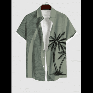 Rosegal, Plus Size Coconut Tree Tropical Leaf Print Buttons Pocket Hawaii Shirt For Men