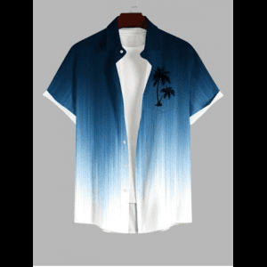 Rosegal, Plus Size Ombre Coconut Tree Print Buttons Pocket Hawaii Shirt For Men