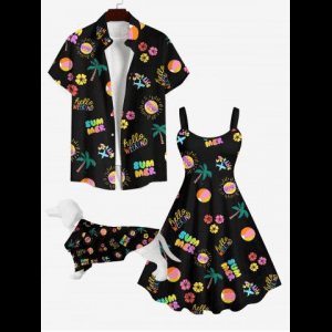 Rosegal, Colorful Coconut Tree Sun Letters Floral Print Hawaii Dog And Owner Matching Outfits