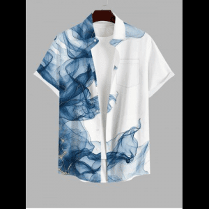 Rosegal, Plus Size Chiffon Mesh 3D Print Buttons Pocket Shirt For Men