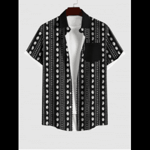 Rosegal, Hawaii Plus Size Turn-down Collar Moon Striped Print Buttons Pocket Beach Shirt For Men