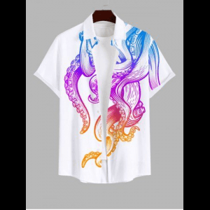 Rosegal, Plus Size Colorful Ombre Octopus Print Hawaii Button Pocket Shirt For Men