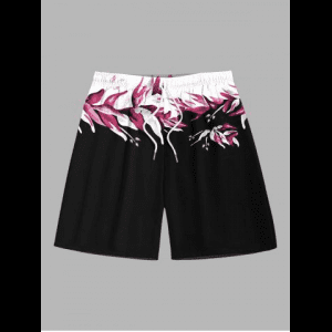 Rosegal, Plus Size Floral Leaf Print Hawaii Drawstring Beach Shorts For Men