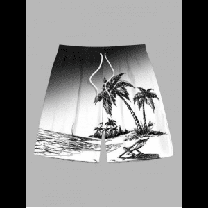 Rosegal, Plus Size Tropical Seascape Coconut Tree Sailboat Lounge Chair Ombre Print Pocket Hawaii Beach Shorts