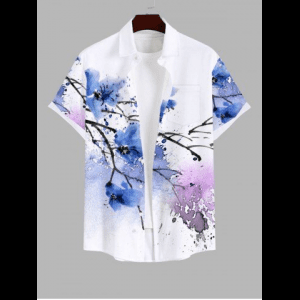 Rosegal, Plus Size Tie Dye Paint Splatter Branch Flowers Print Buttons Pocket Hawaii Shirt For Men