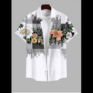 Rosegal, Plus Size Tropical Leaf Flowers Scarf Pattern Print Hawaii Shirt For Men