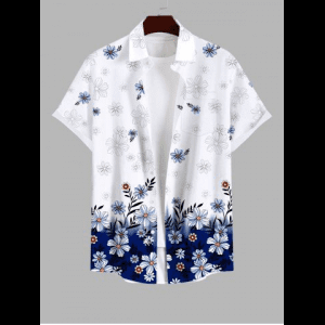 Rosegal, Plus Size Daisy Flower Grass Print Hawaii Button Pocket Shirt For Men