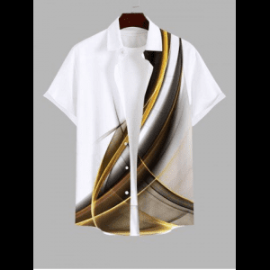 Rosegal, Plus Size Curve Light Beam Ombre Colorblock Print Buttons Pocket Hawaii Shirt For Men