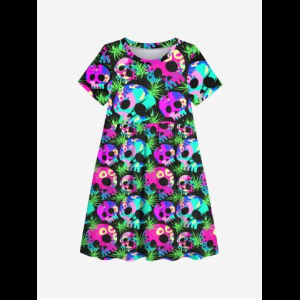Rosegal, Kid's Colorful Skulls Palm Leaf Print Dress