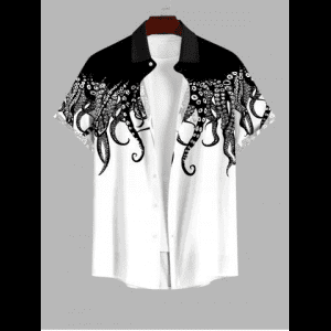 Rosegal, Plus Size Octopus Two Tone Print Button Pocket Shirt For Men