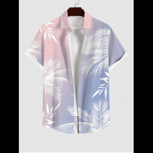 Rosegal, Plus Size Ombre Tropical Leaf Print Buttons Pocket Hawaii Shirt For Men