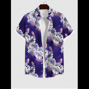 Rosegal, Plus Size Tropical Leaf Ombre Print Buttons Pocket Hawaii Shirt For Men