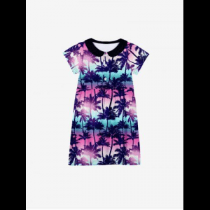 Rosegal, Kid's Ombre Aurora Galaxy Coconut Tree Print Hawaii Button Dress