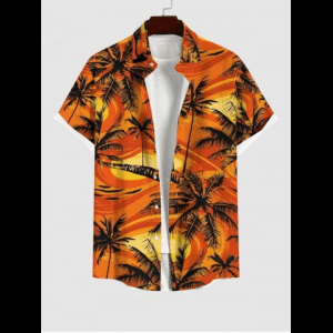 Rosegal, Plus Size Coconut Tree Painting Print Hawaii Button Pocket Shirt For Men