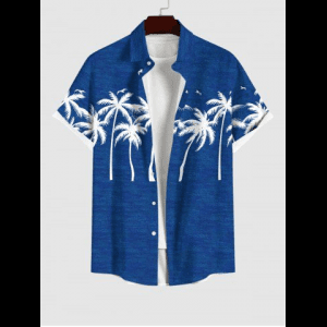 Rosegal, Plus Size Coconut Tree Bird Print Buttons Pocket Hawaii Shirt For Men