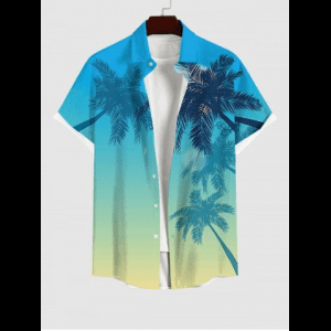 Rosegal, Plus Size Tropical Coconut Tree Ombre Print Buttons Pocket Hawaii Shirt For Men