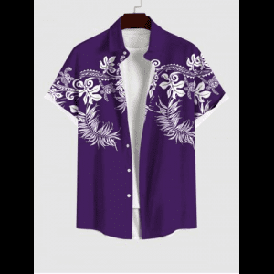 Rosegal, Plus Size Tropical Leaf Flower Print Buttons Pocket Hawaii Shirt For Men