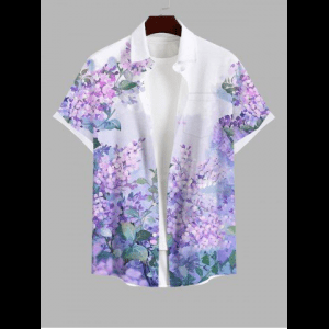 Rosegal, Plus Size Watercolor Flowers Leaf Ombre Print Buttons Pocket Hawaii Shirt For Men