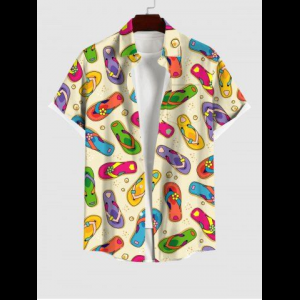 Rosegal, Plus Size Coloful Flip-Flops Stones Print Buttons Pocket Hawaii Shirt For Men
