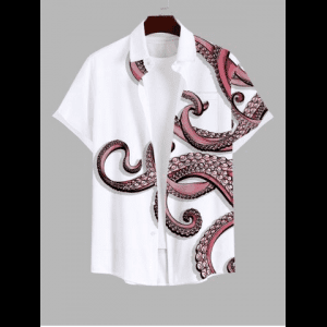 Rosegal, Plus Size Octopus Print Hawaii Button Pocket Shirt For Men
