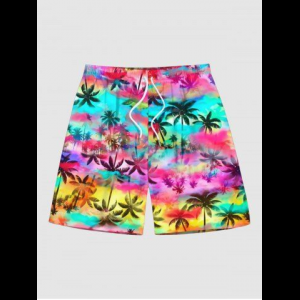 Rosegal, Plus Size Coconut Tree Colorful Tie Dye Ombre Print Hawaii Drawstring Beach Shorts For Men