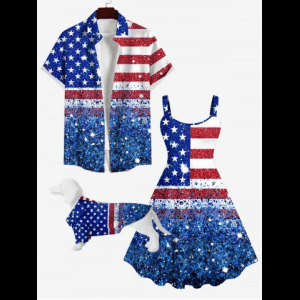 Rosegal, Patriotic American Flag Sparkling Sequin 3D Print Dog and Owner Matching Outfits