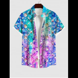 Rosegal, Hawaii Plus Size Turn-down Collar Shell Pearl Ombre Sea Creatures Print Button Pocket Shirt For Men