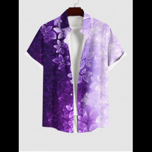 Rosegal, Plus Size Ombre Colorblock Flowers Print Buttons Pocket Hawaii Shirt For Men
