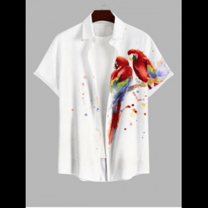 Rosegal, Plus Size Colorful Parrot Oil Painting Splatter Print Buttons Pocket Hawaii Shirt For Men