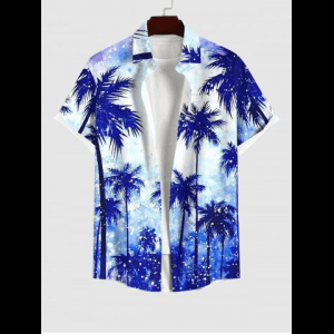 Rosegal, Plus Size Coconut Tree Ombre Tie Dye Sparkling Sequin 3D Print Buttons Pocket Hawaii Shirt For Men