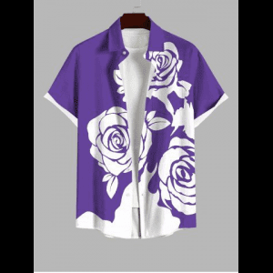 Rosegal, Plus Size Flower Two Tone Print Hawaii Button Pocket Shirt For Men