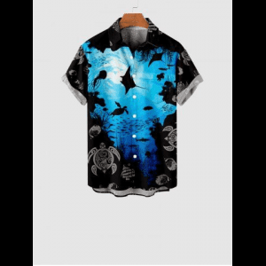 Rosegal, Kid's Sea Creatures Turtle Fish Colorblock Print Hawaii Buttons Pocket Hawaii Shirt