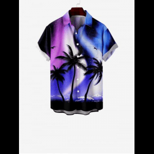 Rosegal, Kid's Colorful Ombre Aurora Galaxy Coconut Tree Print Hawaii Button Pocket Shirt