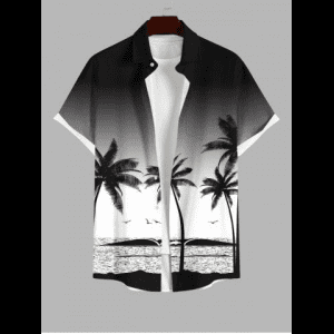 Rosegal, Plus Size Ombre Colorblock Coconut Tree Sea Print Buttons Pocket Hawaii Shirt For Men