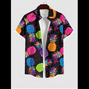 Rosegal, Plus Size Colorful Pineapple Paint Splatter Print Buttons Pocket Hawaii Shirt For Men