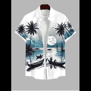 Rosegal, Plus Size Coconut Tree Sea Sun Boat Bird Print Hawaii Shirt For Men