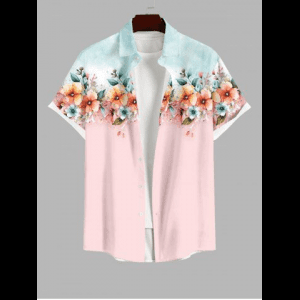 Rosegal, Plus Size Flowers Leaf Print Buttons Pocket Hawaii Shirt For Men