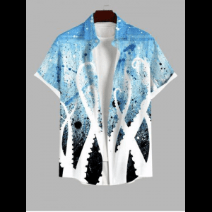 Rosegal, Plus Size Octopus Ink Painting Splatter Tie Dye Print Hawaii Button Pocket Shirt For Men