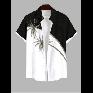 Rosegal, Plus Size Coconut Tree Colorblock Print Buttons Pocket Hawaii Shirt For Men