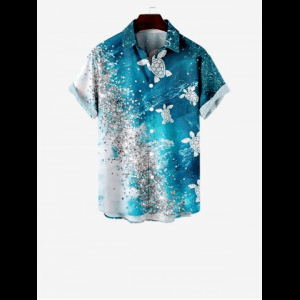 Rosegal, Kid's Turtle Sandstone Sea Print Hawaii Sea Creatures Button Pocket Shirt