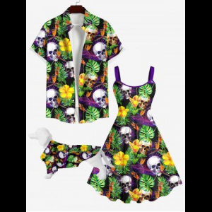 Rosegal, Tropical Leaf Flowers Skulls Print Hawaii Dog and Owner Matching Outfits