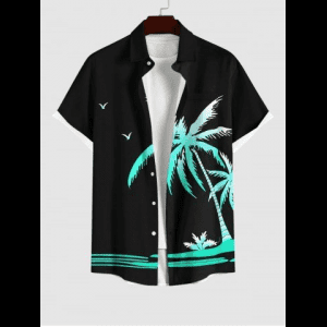 Rosegal, Plus Size Coconut Tree Sea Bird Print Buttons Pocket Hawaii Shirt For Men