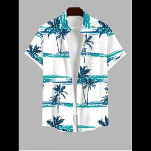 Rosegal, Plus Size Coconut Tree Tie Dye Sea Print Buttons Pocket Hawaii Shirt For Men