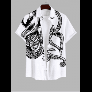 Rosegal, Plus Size Two Tone Octopus Print Buttons Pocket Hawaii Shirt For Men