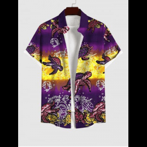 Rosegal, Plus Size Turtle Fish Seaweed Colorblock Print Sea Creatures Hawaii Shirt For Men